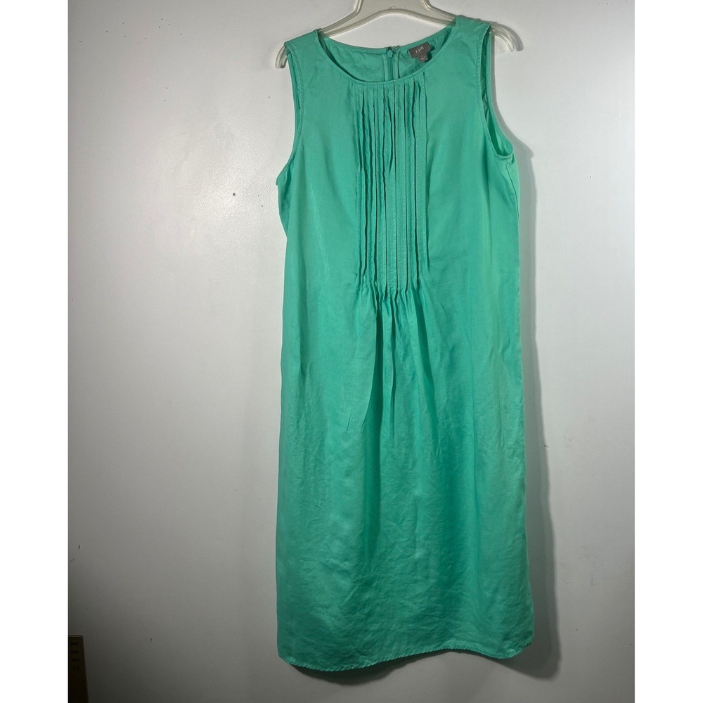 Womens J Jill Sleeveless Pleat Top Linen Midi Dress Green L - Picture 1 of 8